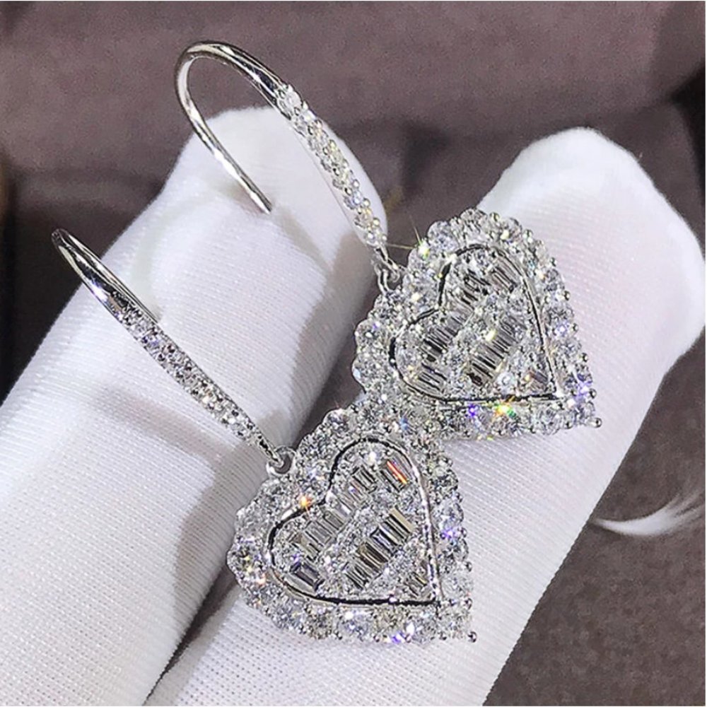 NEW Diamond Heart Drop Earrings - Picture 3 of 12